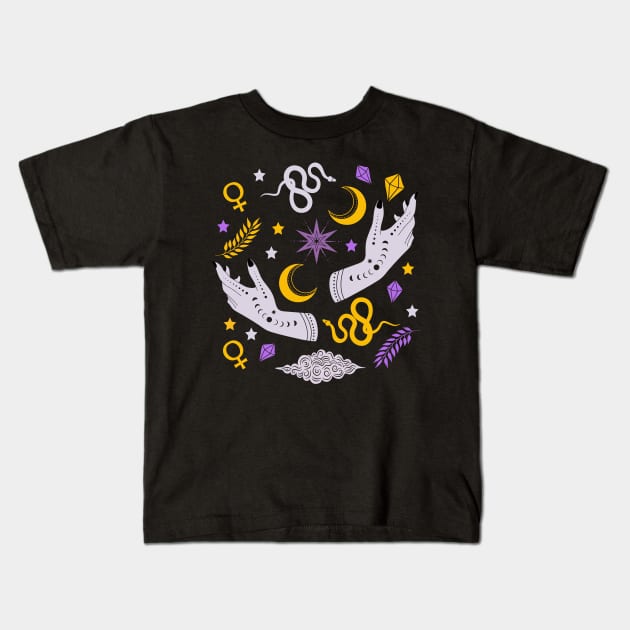 Modern Witch Wicca Occult Witchy Symbols Edit Kids T-Shirt by Rike Mayer